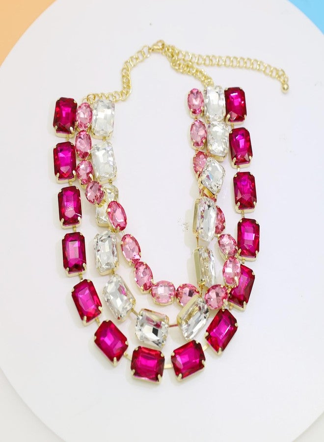CIOOU Crystal Rhinestone Heart Gemstone Choker Collar Necklace for Women Sparkly Colored Emerald Neck Chain Statement Necklace For Women (3 strands rhinestone necklace 03) - Image 5
